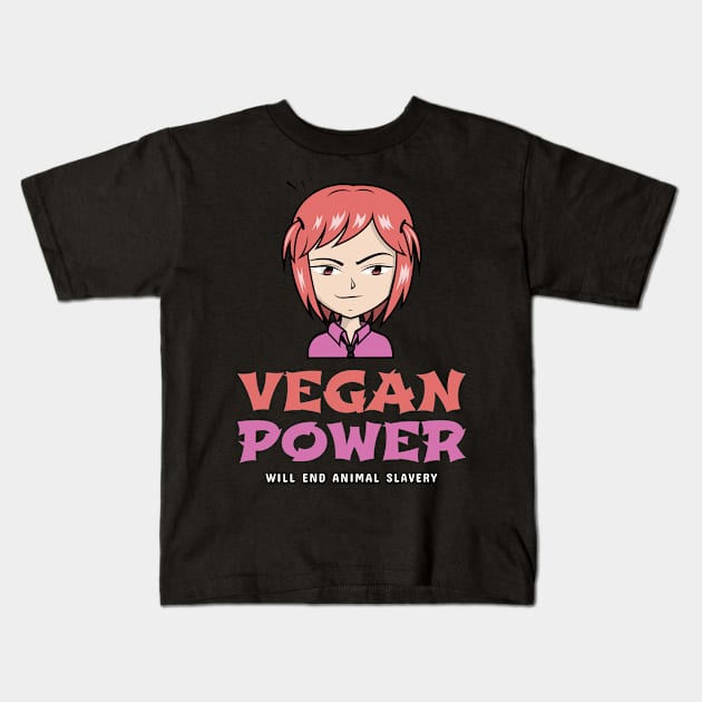 Vegan Power Anime Girl Kids T-Shirt by Herbivore Nation - Vegan Gifts
